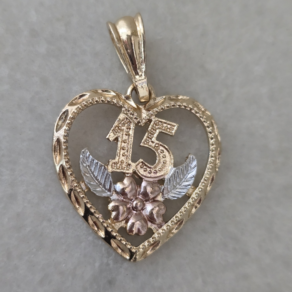 Gold and Silver Heart Pendant with Floral Design - Picture 1 of 3